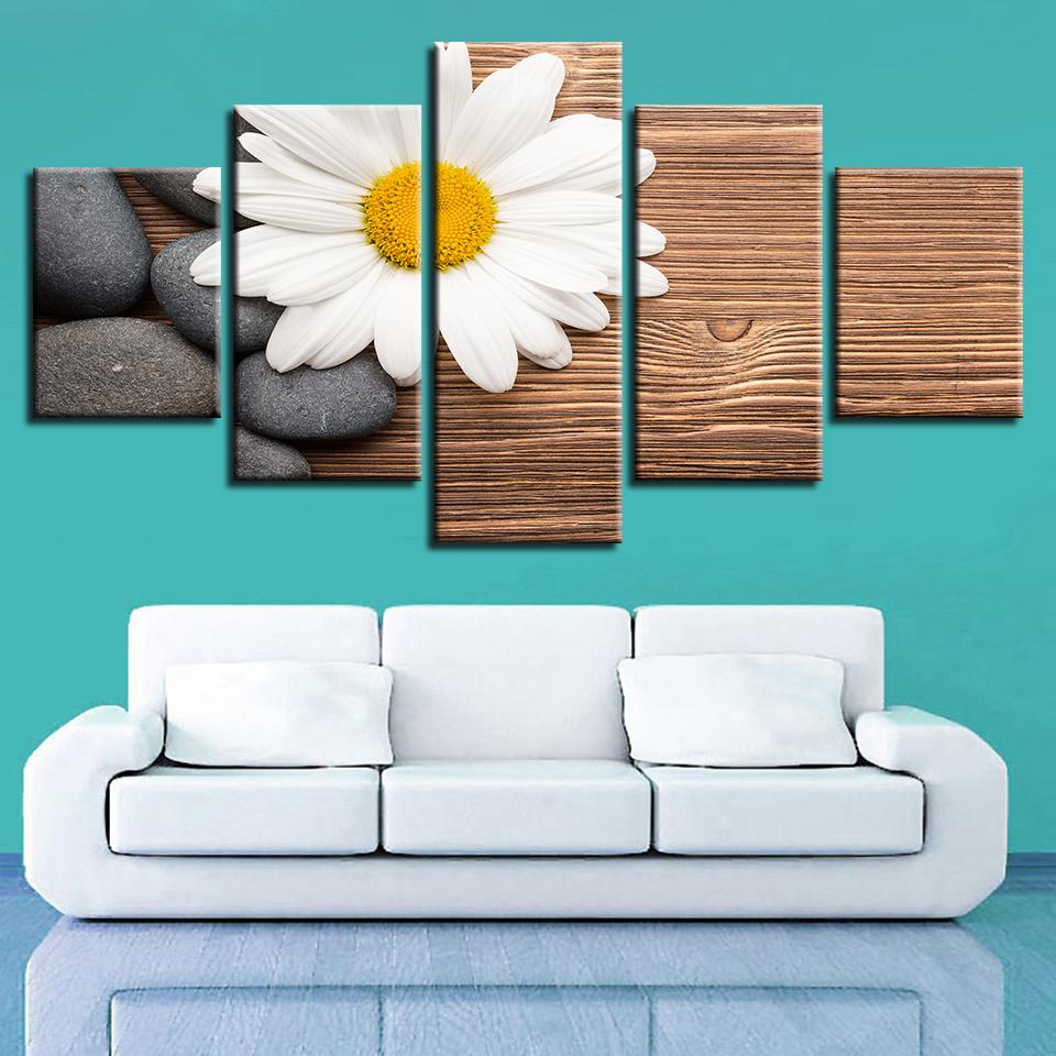 Stone And White Chrysanthemum – Nature Canvas Wall Art