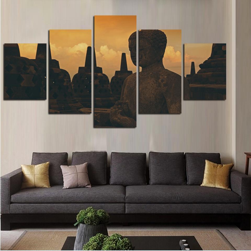 Stone Buddha Buddhism Sunset – Religion Canvas Wall Art
