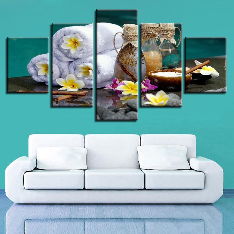Stone Towel Bottle And Frangipani – Nature Canvas Wall Art