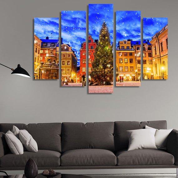 Stortorget Square At Christmas Time – Nature Canvas Wall Art