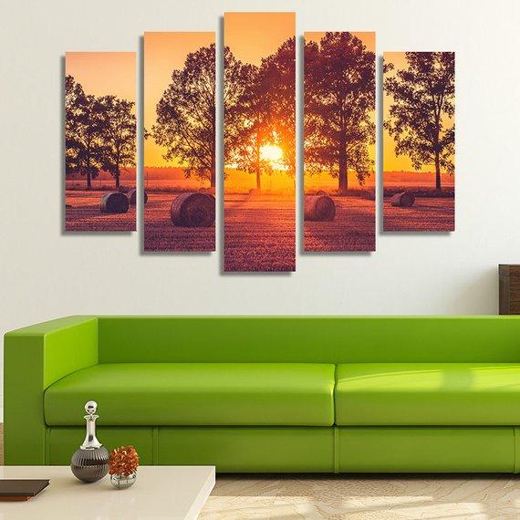 Straw Bales At Sunset 02 – Nature Canvas Wall Art