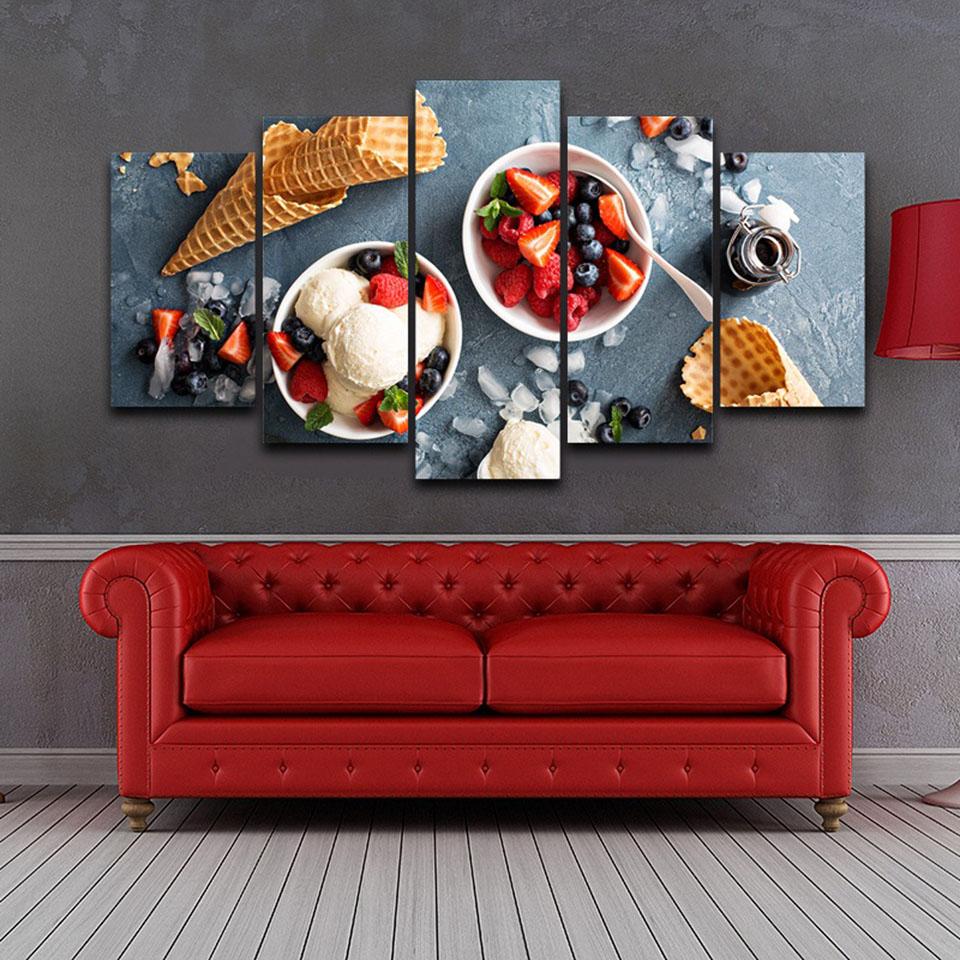 Strawberry Ice Cream Cold Snacks – Kitchen Canvas Wall Art