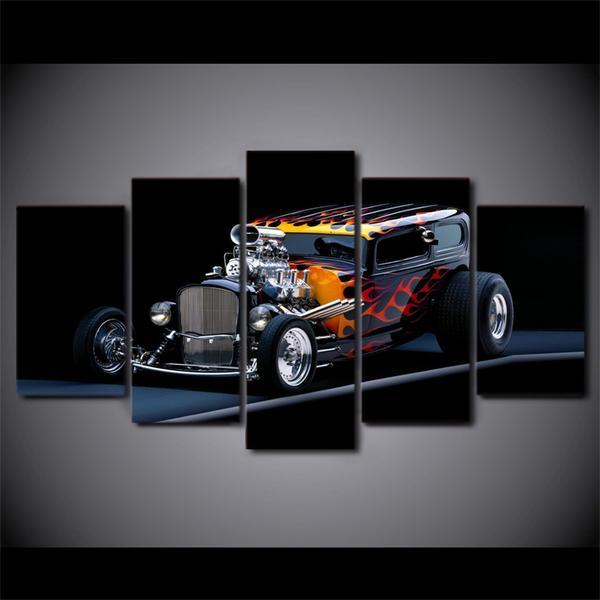 Street Rod With Flames Mickey Thompson Blower Ford Coupe – Automative Canvas Wall Art