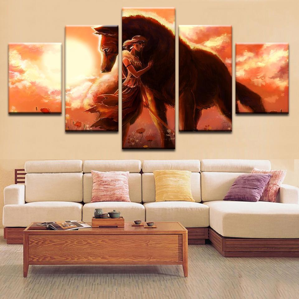 Studio Ghibli Princess Mononoke And Moro – Anime Canvas Wall Art
