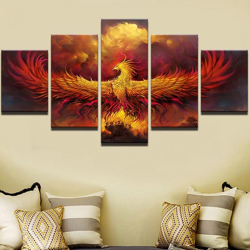 Style Animal Cuadros Fire Phoenix Modernation – Abstract Animal Canvas Wall Art