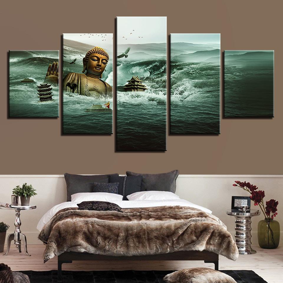 Submerged In Sea Buddha Statue – Religion Canvas Wall Art