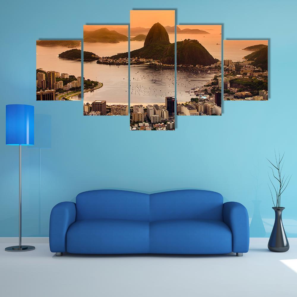 Suggar Loaf And Botafogo Beach At Sunset – Nature Canvas Wall Art