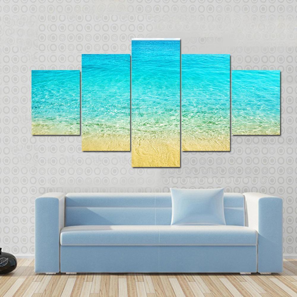 Summer Beach With Clear Water And Blue Cloudy Sky – Nature Canvas Wall Art