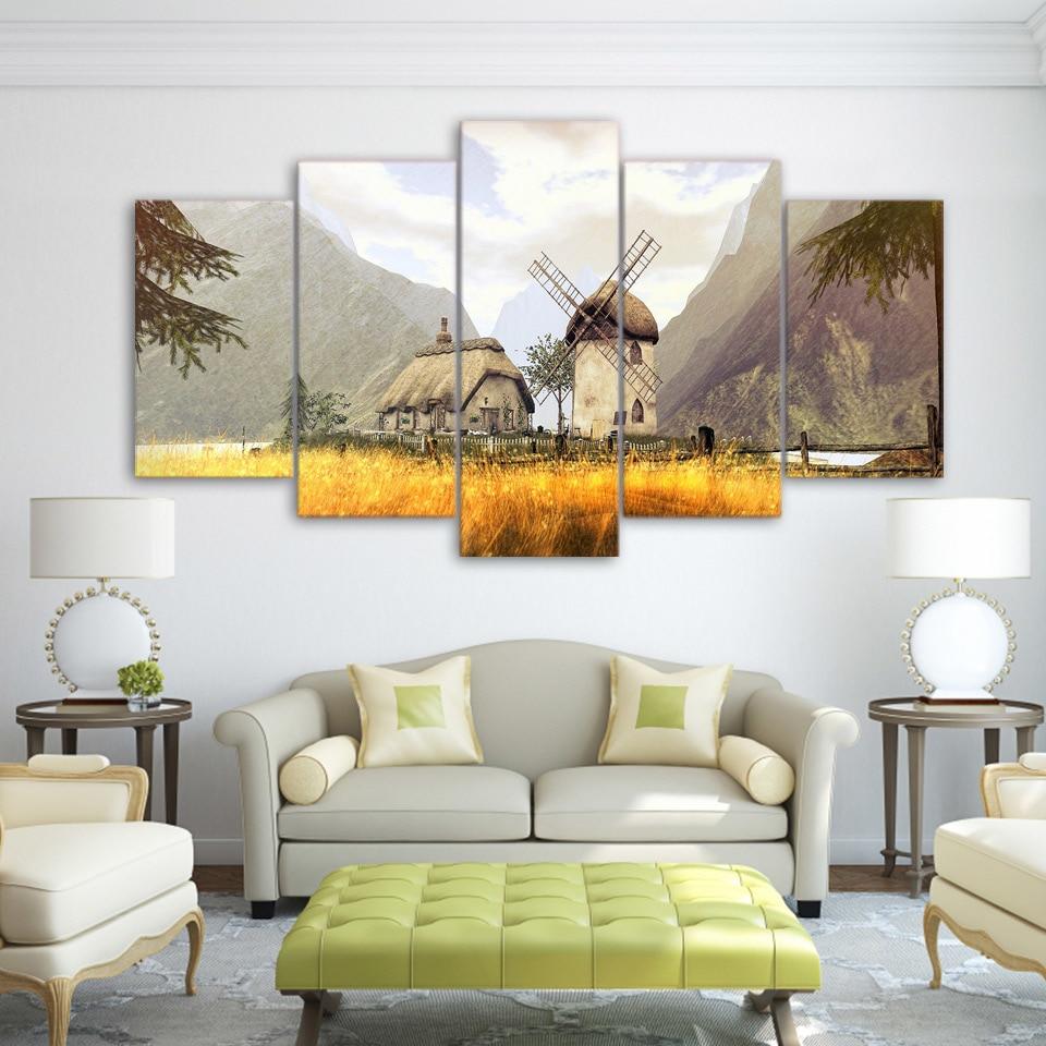 Summer Field House Windmill – Nature Canvas Wall Art