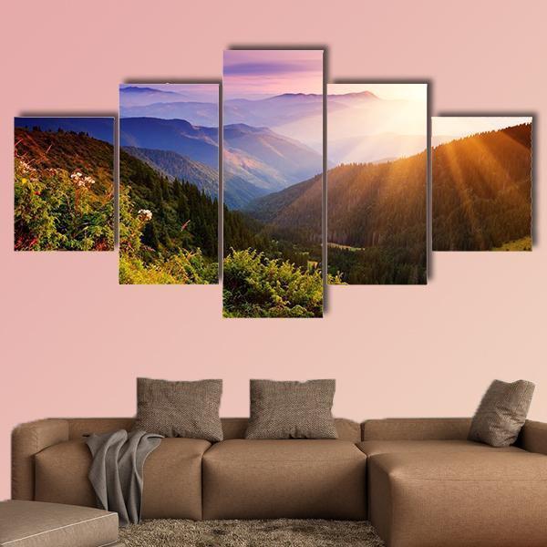 Summer Landscape In Mountains With Sun – Nature Canvas Wall Art