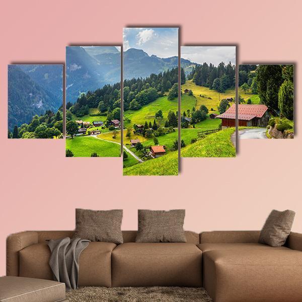 Summer View Of Wengen Village – Nature Canvas Wall Art