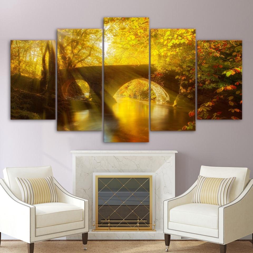 Sun Shining Bridge Autumn – Nature Canvas Wall Art