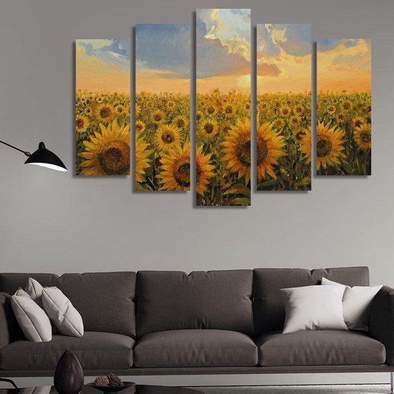 Sunflower Field Oil – Nature Canvas Wall Art