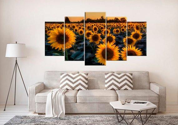 Sunflower Large Artwork Sunset – Nature Canvas Wall Art