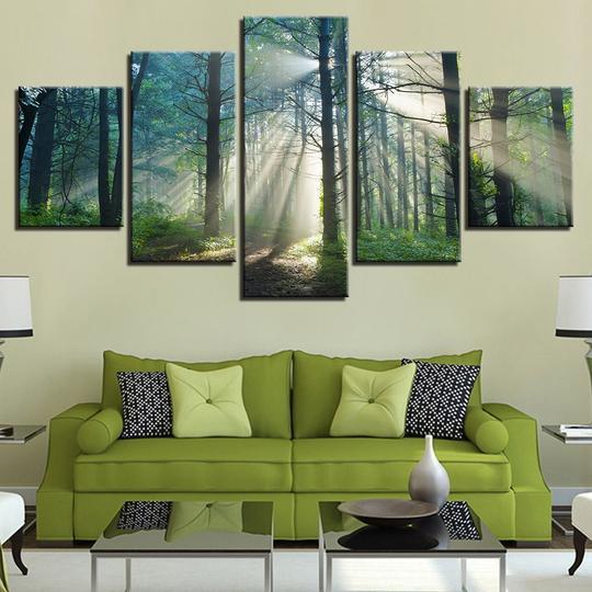 Sunlight Through The Mist In The Forest – Nature Canvas Wall Art