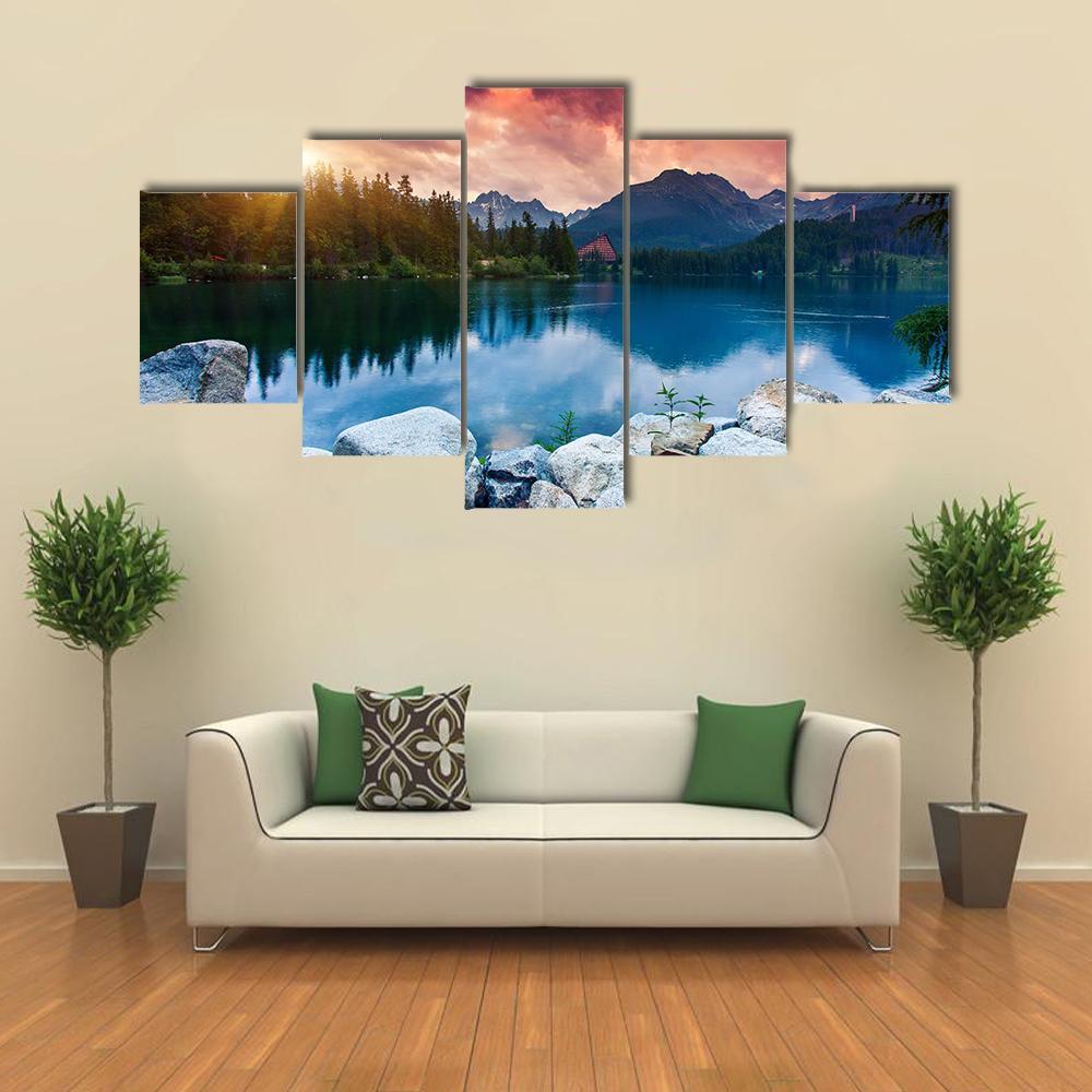 Sunny Day In Mountain Lake – Nature Canvas Wall Art