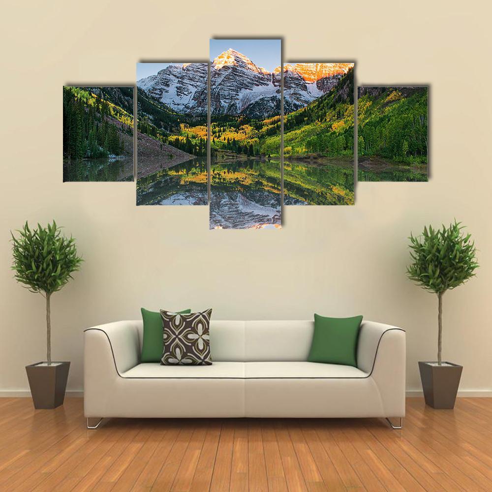 Sunrise At Maroon Bells Lake – Nature Canvas Wall Art