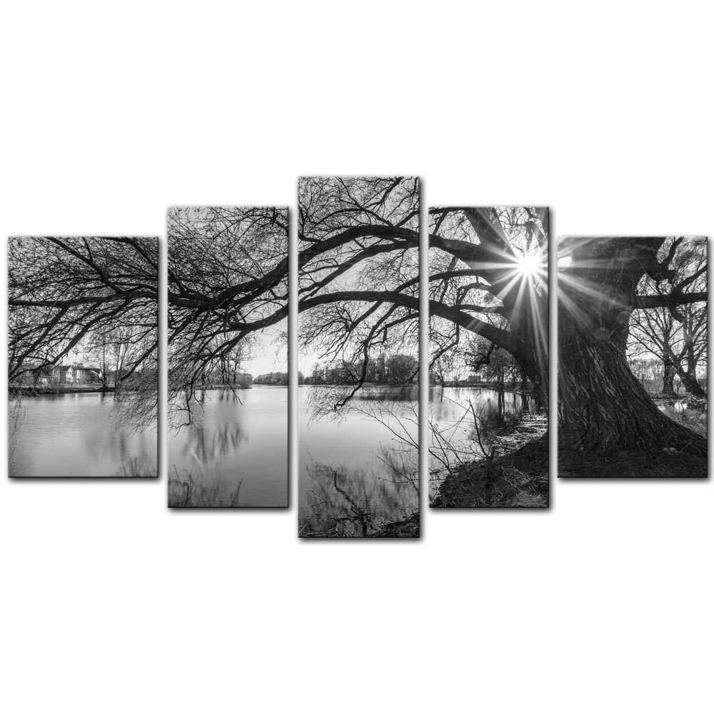 Sunrise Before The Tree And Lake Landscape – Nature Canvas Wall Art