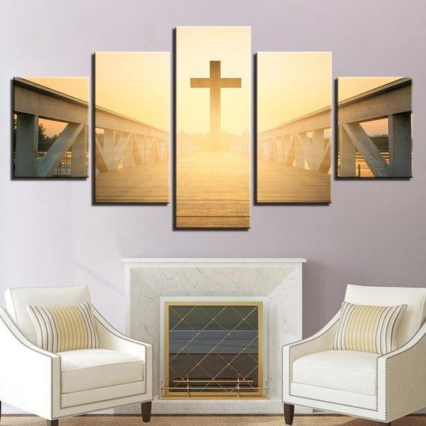 Sunrise Cross In The Bridge – Religion Canvas Wall Art