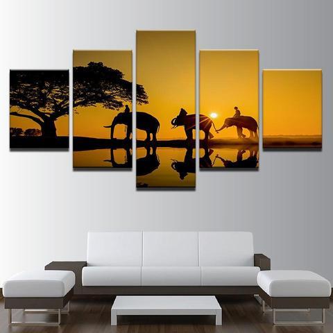 Sunrise Elephant Family – Animal Canvas Wall Art