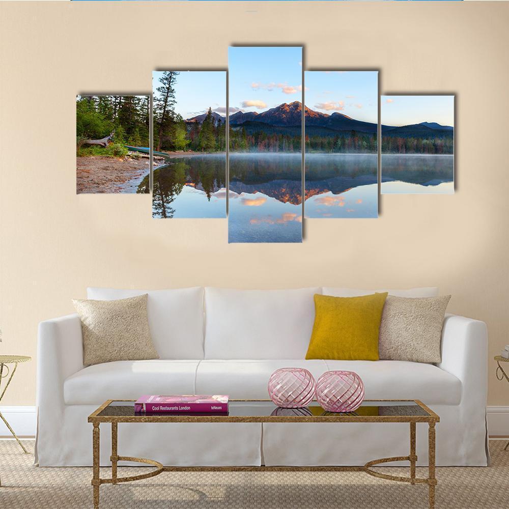 Sunrise Over Pyramid Mountain And Edith Lake – Nature Canvas Wall Art