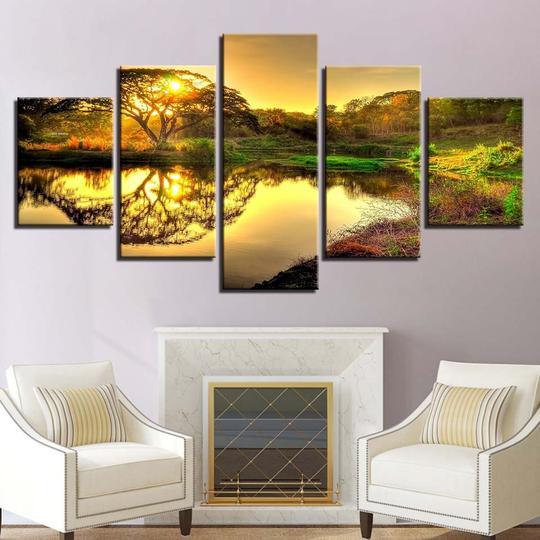 Sunrise Over Watering Hole Africa – Nature Canvas Wall Art