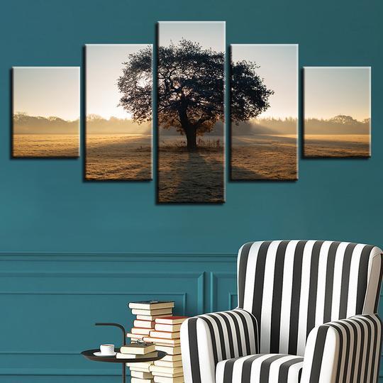 Sunrise Tree In A Pasture – Nature Canvas Wall Art