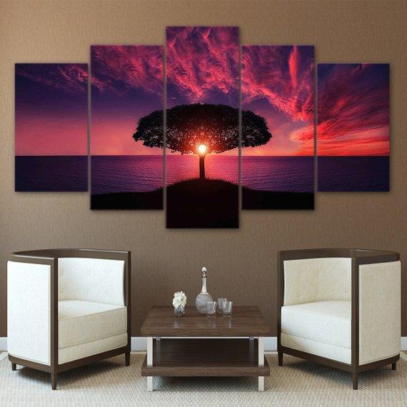 Sunrise Tree Sea Tree Sun – Nature Canvas Wall Art