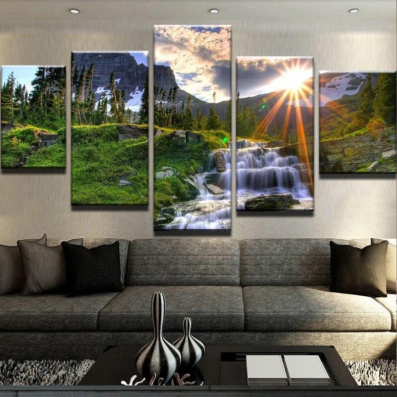 Sunrise Waterfall Landscape – Nature Canvas Wall Art