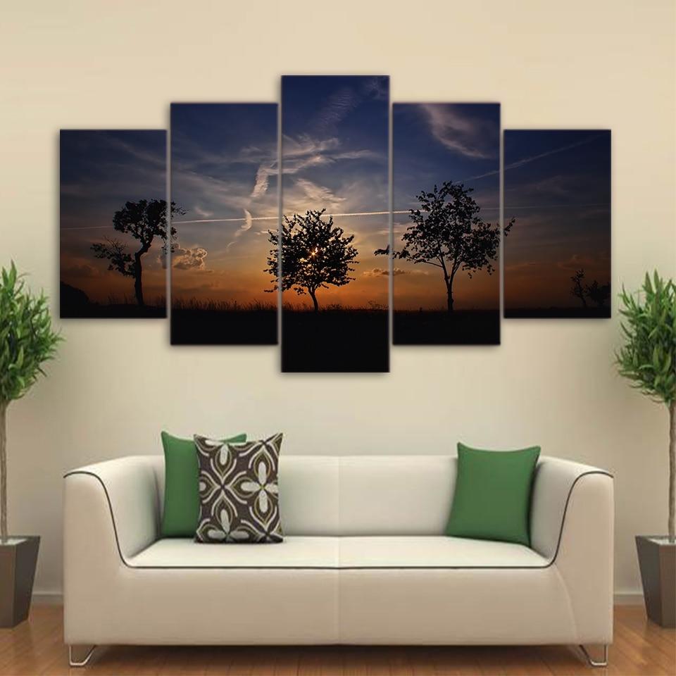 Sunset Africa With Trees Nature Canvas Wall Art