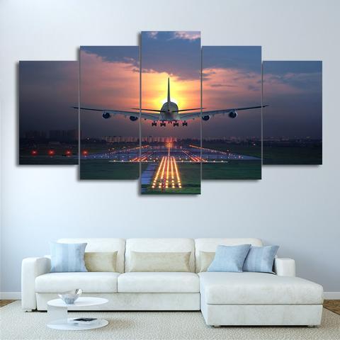 Sunset Airplane Lawn Airport Airplane Canvas Wall Art