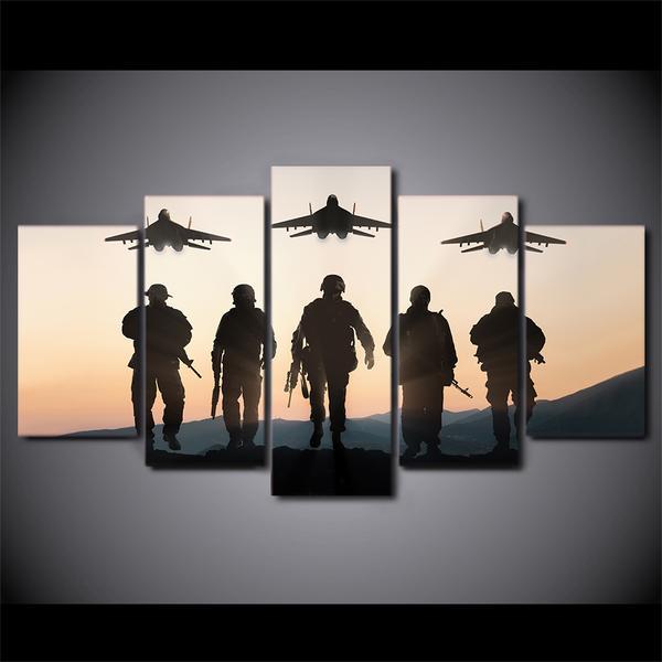 Sunset American Soldiers Planes – Army Canvas Wall Art