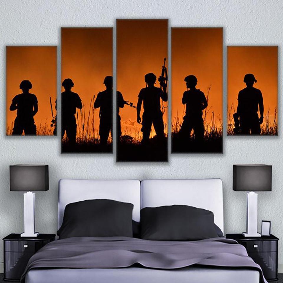 Sunset American Soldiers Silhouette – Army Canvas Wall Art