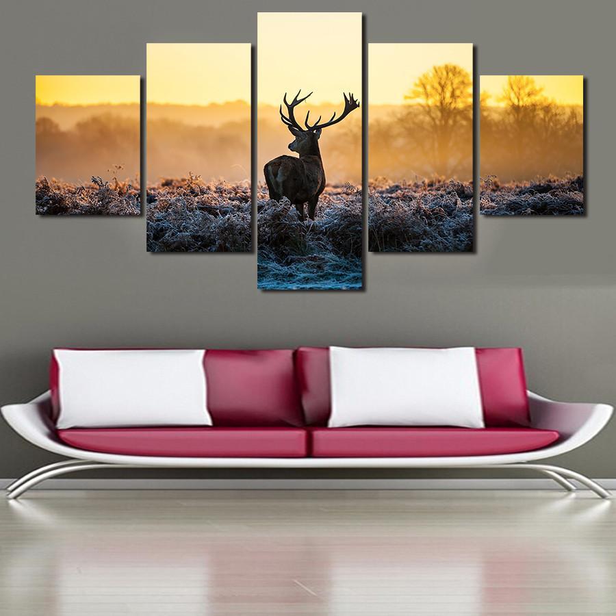 Sunset And Deer – Animal Canvas Wall Art