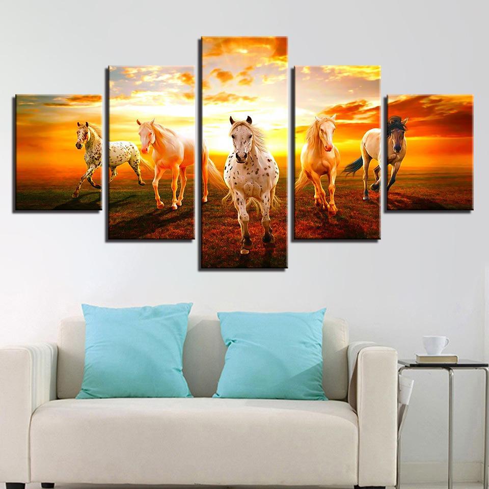 Sunset And Horses – Animal Canvas Wall Art