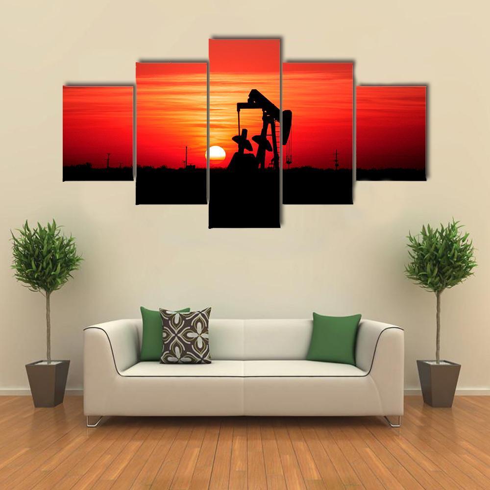 Sunset And Oilfield Pump Jack – Nature Canvas Wall Art