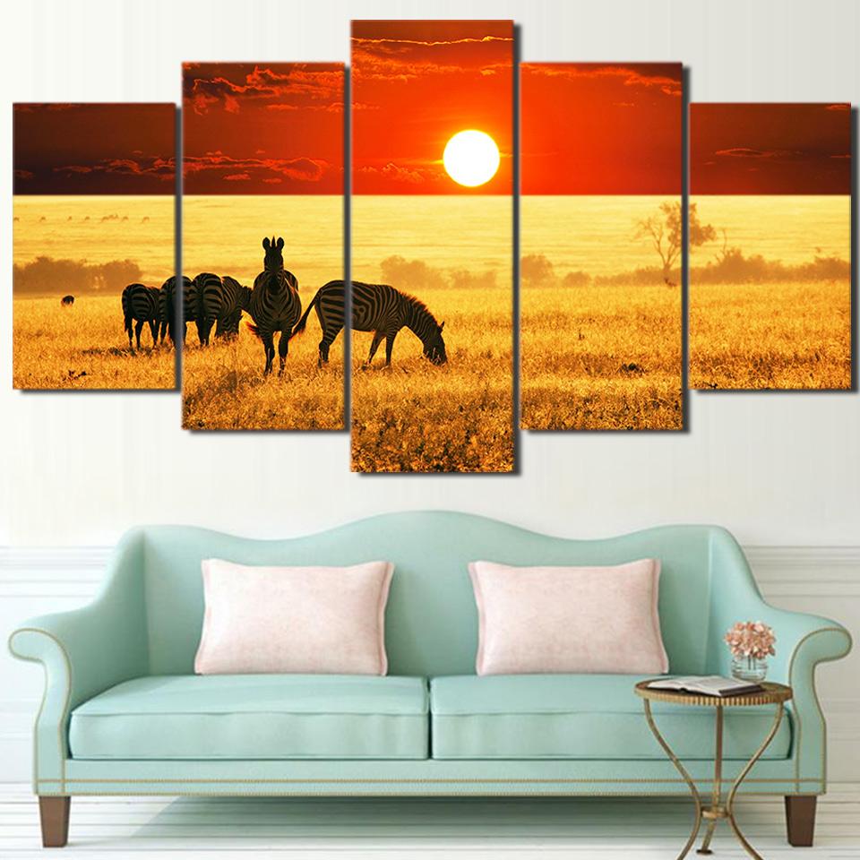 Sunset Animal A Zebra Animal Canvas Wall Art