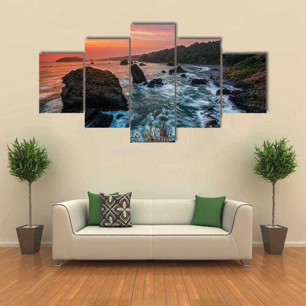 Sunset At A Rocky Beach – Nature Canvas Wall Art