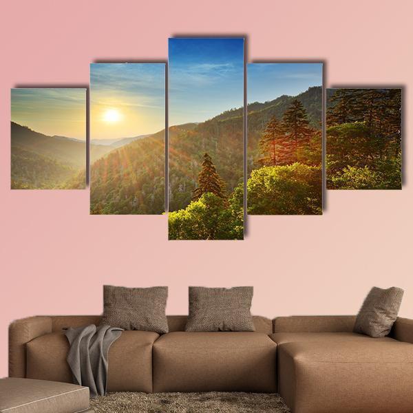 Sunset At The Newfound Gap In The Great Smoky Mountains – Nature Canvas Wall Art
