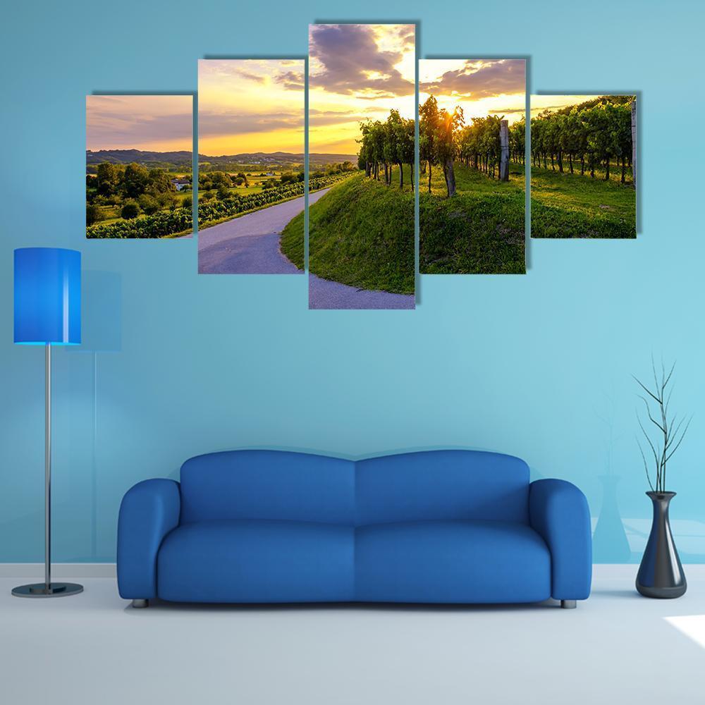 Sunset At Vineyards Of Vipava Valley – Nature Canvas Wall Art