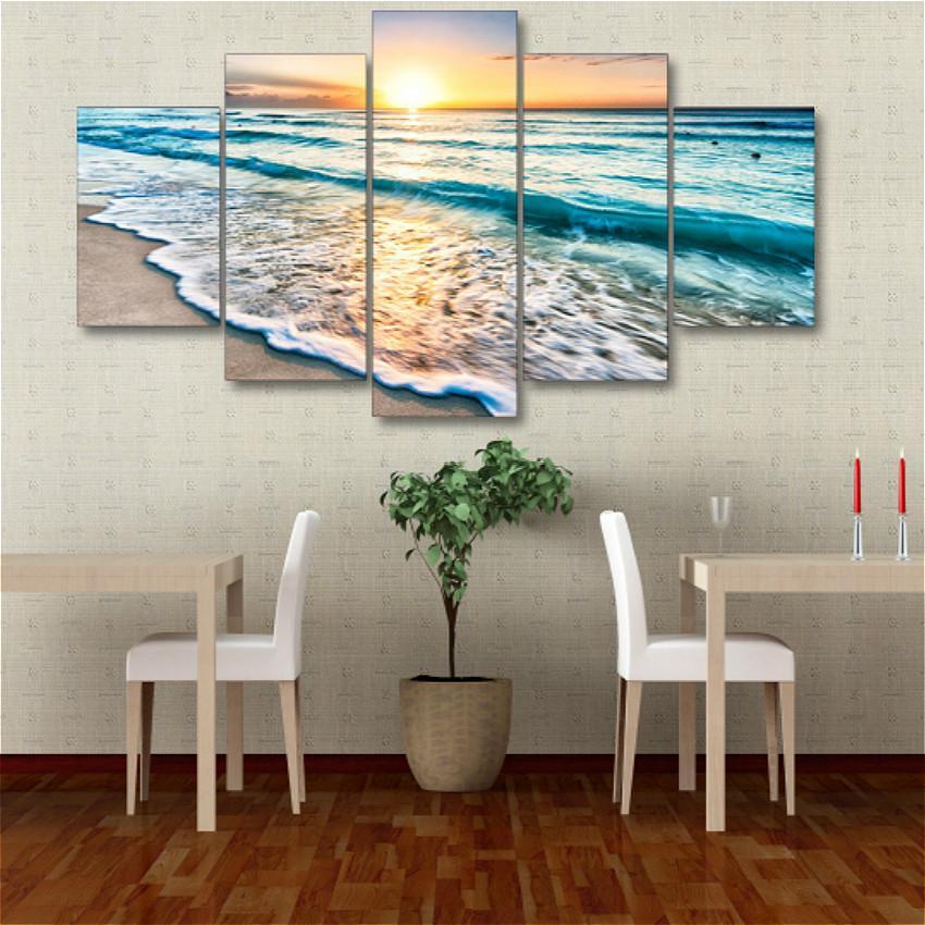 Sunset Beach And Waves – Space Canvas Wall Art