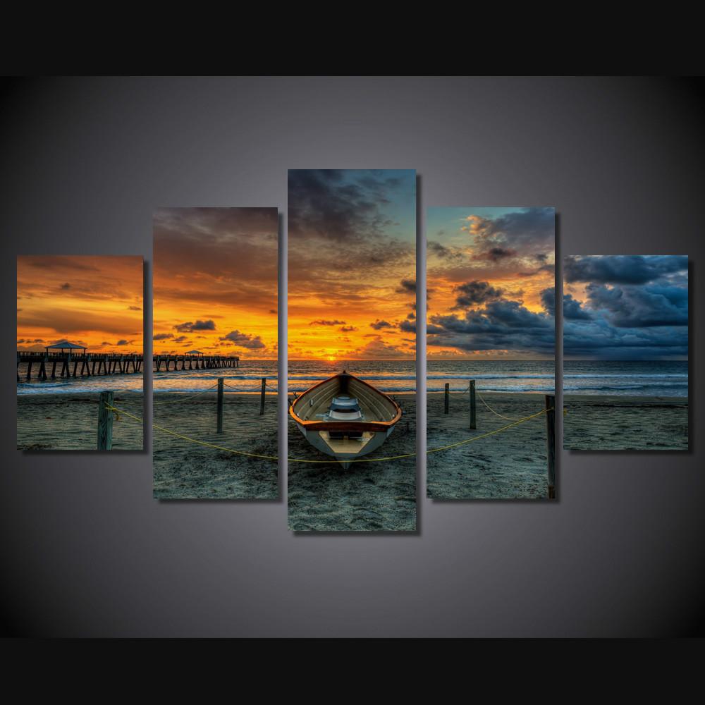 Sunset Beach Boat 01 – Space Canvas Wall Art