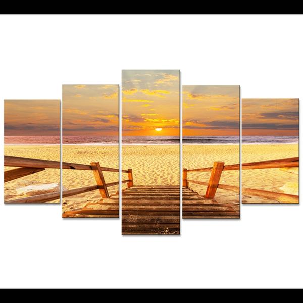 Sunset Beach Bridge Gulf Sea Ocean – Nature Canvas Wall Art
