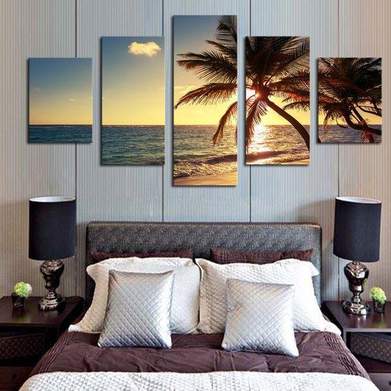 Sunset Beach Coconut Palm Tree Seascape Summer – Nature Canvas Wall Art