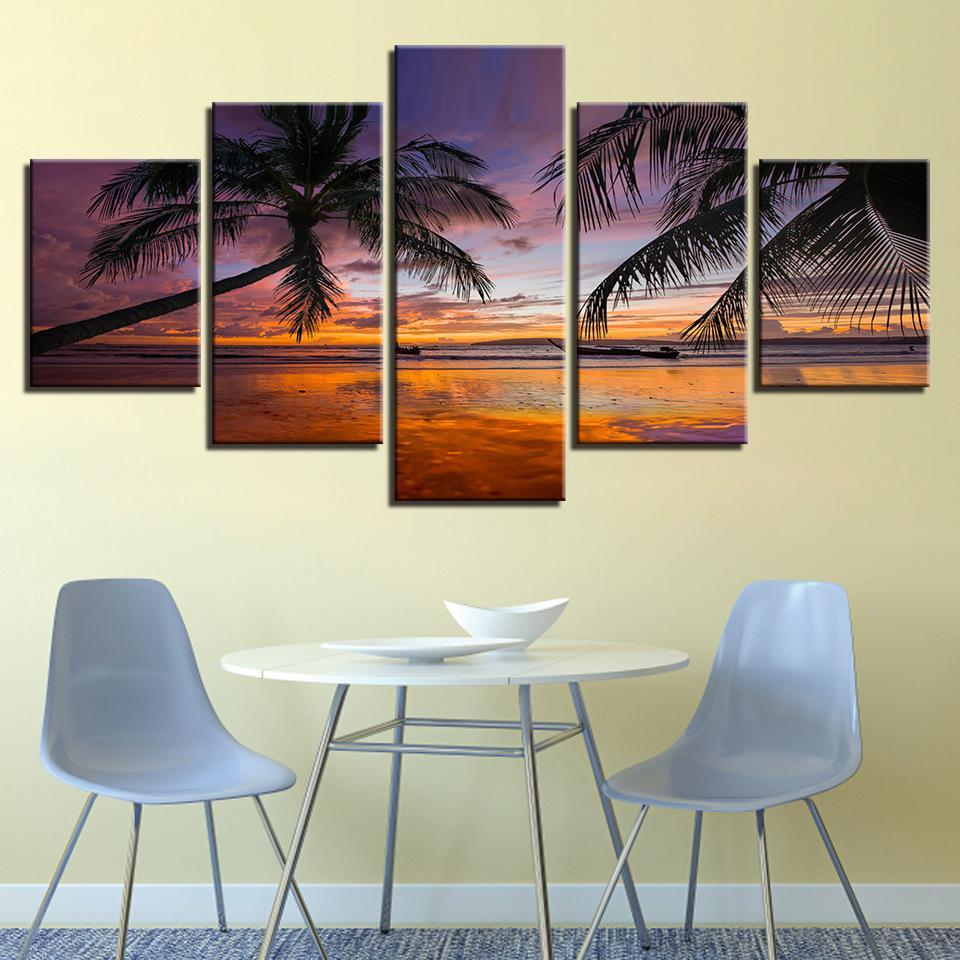 Sunset Beach Palm Trees Seascape – Nature Canvas Wall Art