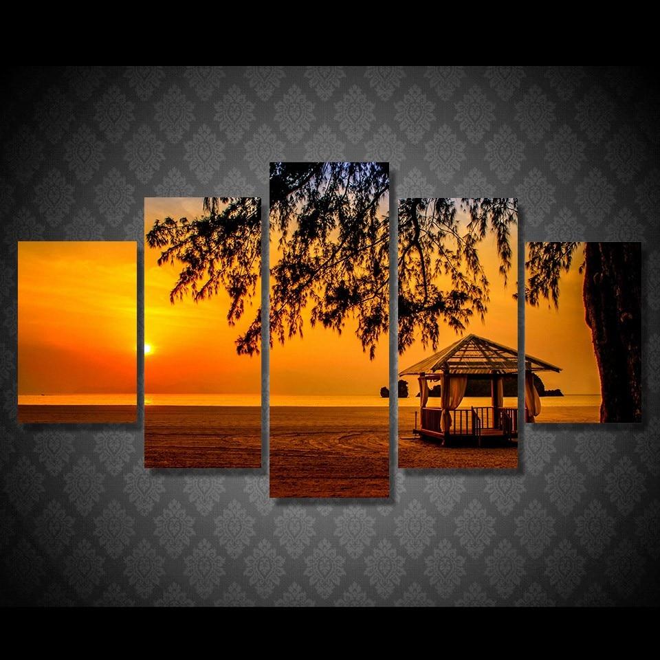 Sunset Beach Pavilion – Nature Canvas Wall Art