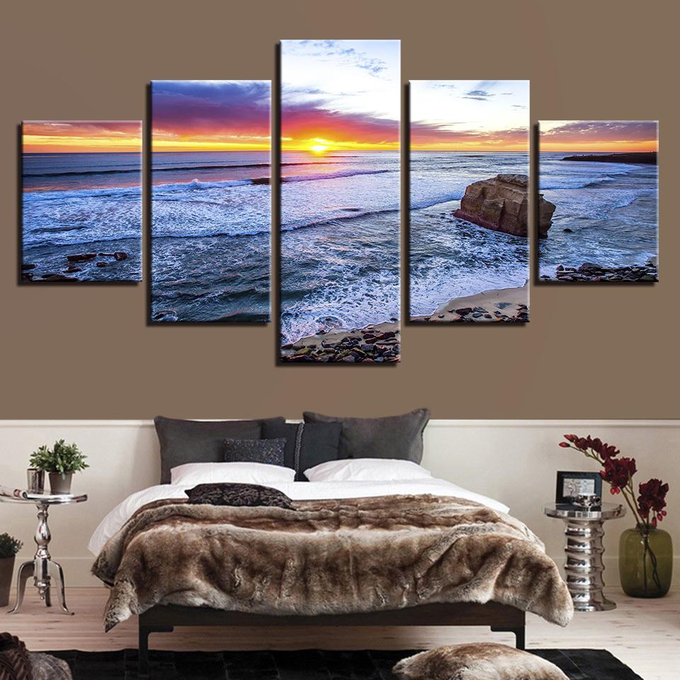 Sunset Beach Sea Wave 01 – Space Canvas Wall Art