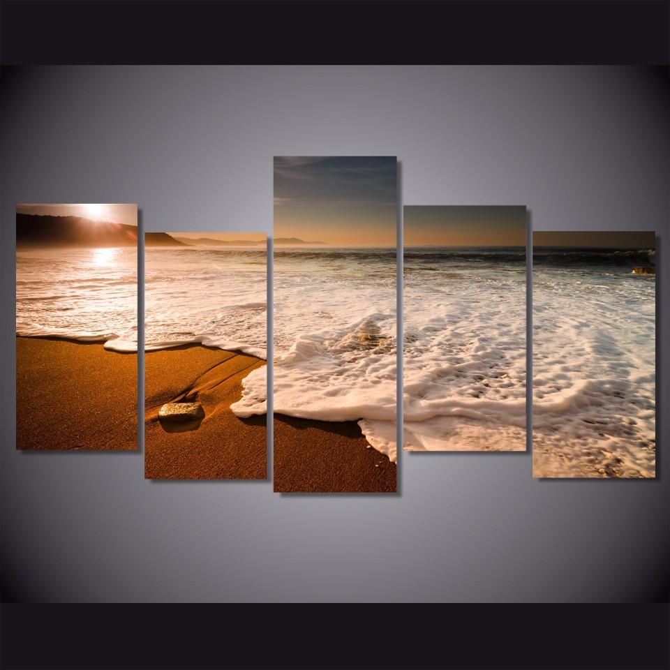 Sunset Beach Waves – Nature Canvas Wall Art
