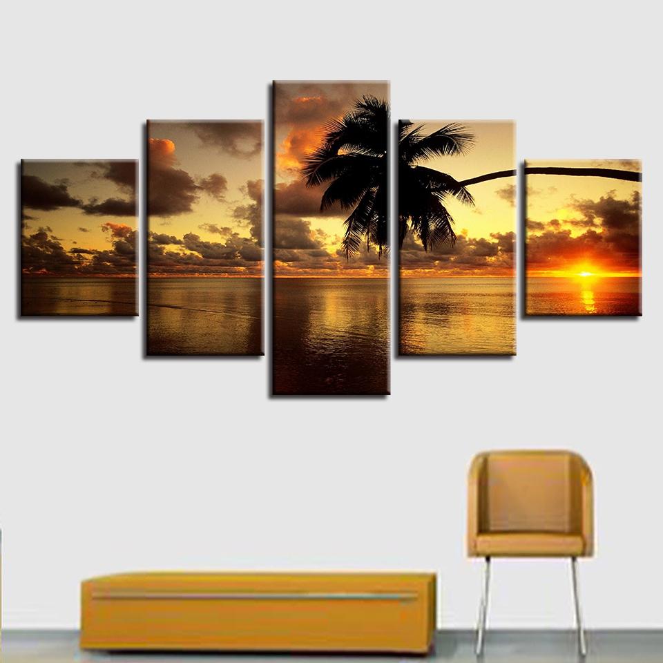 Sunset Coconut Trees Seaview – Nature Canvas Wall Art