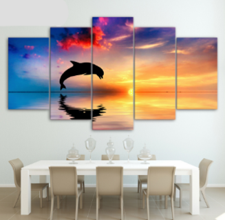 Sunset Dolphin Kick – Animal Canvas Wall Art